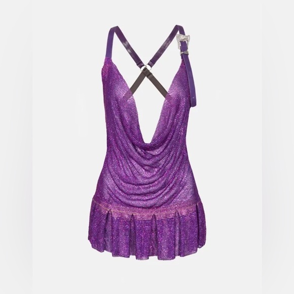 Poster Girl Barbara Amethyst SS23 Mini Dress Crystal Chainmail - Picture 2 of 10